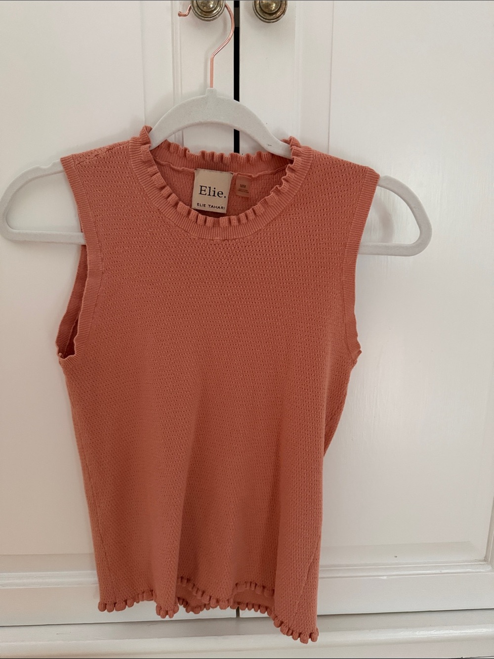 Elie Tahari Knit Tank Small Peach Feminine Collar Sleeveless Top